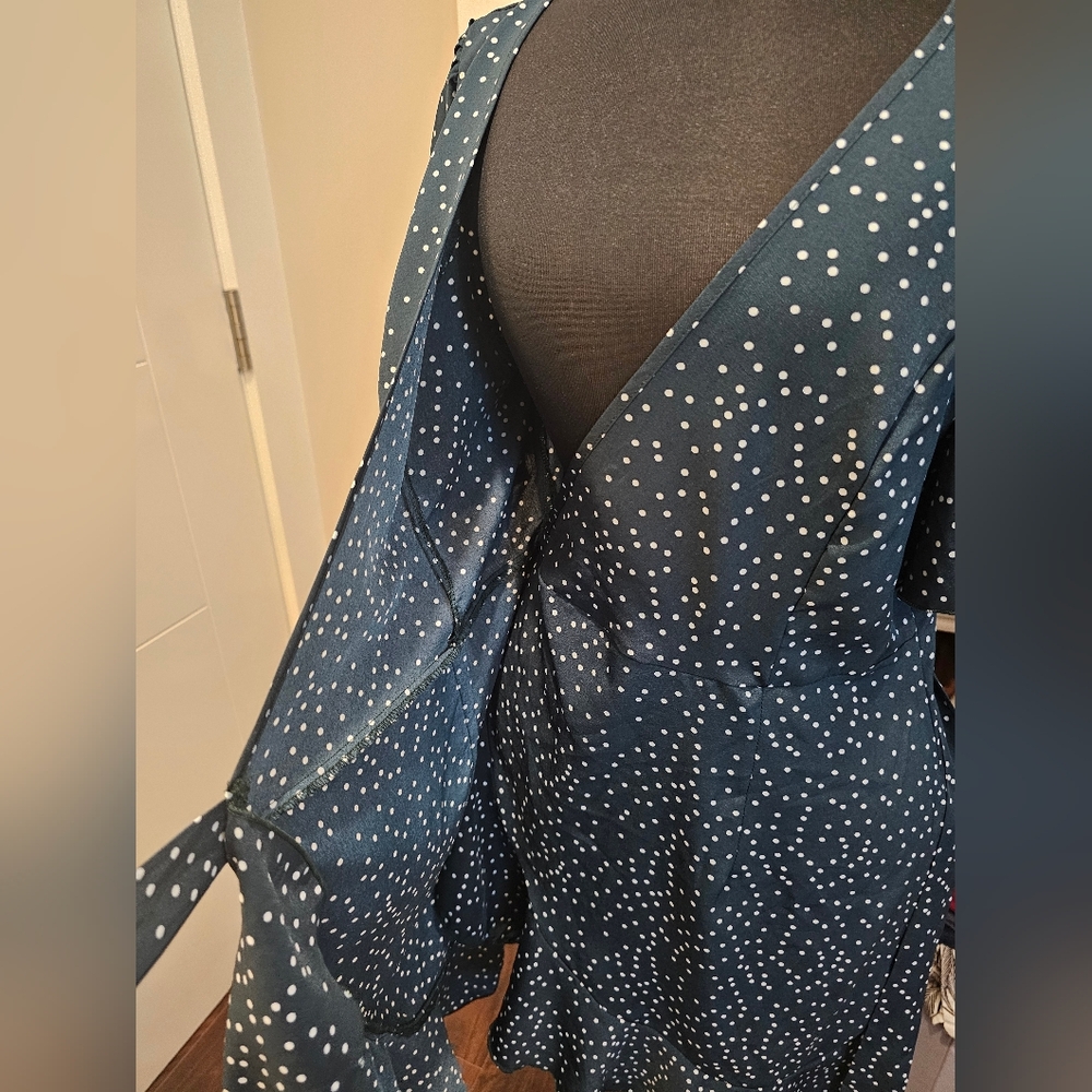 NWOT Shein Ruffle Hem Polka Dots Wrap Dress, Green, S - Picture 5 of 6